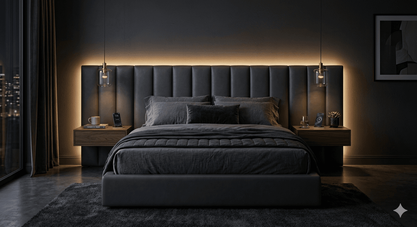 Cama Tapizada con LED